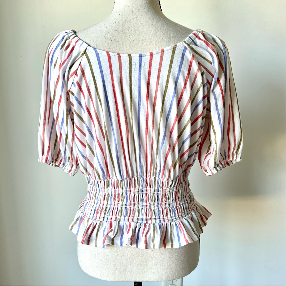 LOFT Striped Smocked Hem Cotton Blouse—SZ. XS - Picture 6 of 11